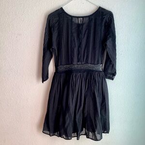 Free People Mini Dress Size Small Color Black Lace Insert Pleated Details Gauze
